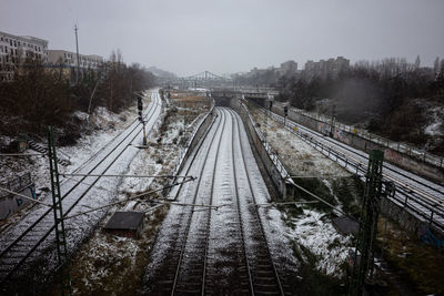 High angle view of railroad tracks during winter, s-bahn, berlin