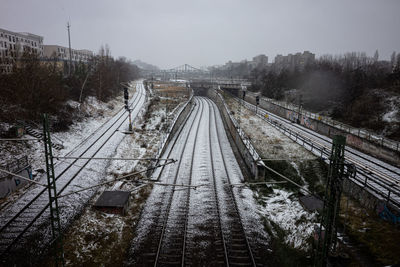 High angle view of railroad tracks during winter