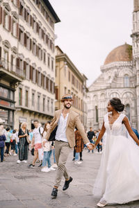 People on street in city