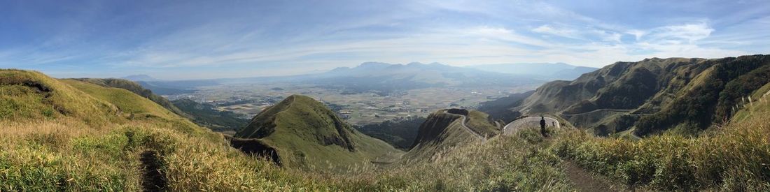 Panoramic view of landscape and mountains against sky
