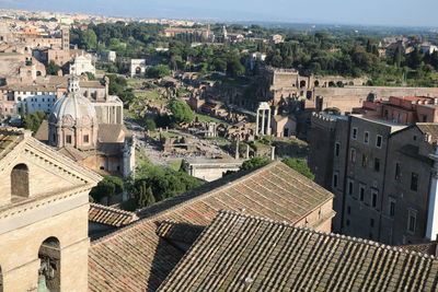 High angle view of buildings in city