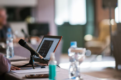 Close-up of laptop on table