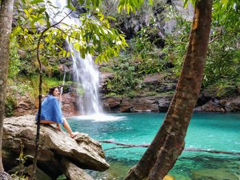 Scenic view of waterfall in forest