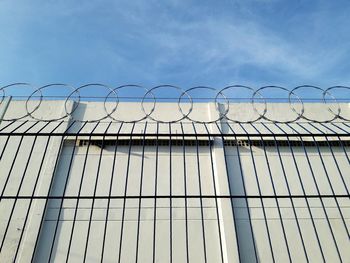 Low angle view of chainlink fence against sky