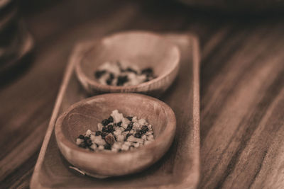 High angle view of vegetables in bowl on table