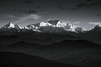 Dawn on the peaks of majestic kangchenjunga range and  'sleeping buddha', viewed from sandakphu.