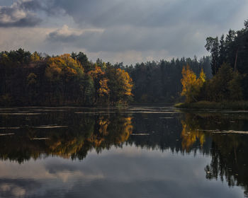 Scenic view of lake against sky during autumn