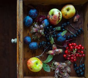 High angle view of fruits on table