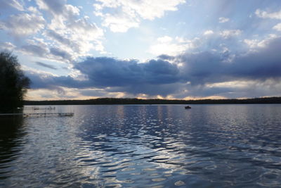 Scenic view of lake against cloudy sky