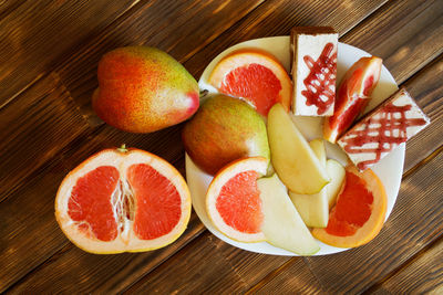 High angle view of fruits on table
