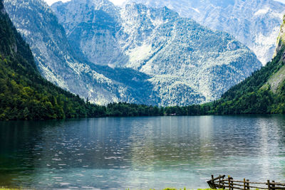 Scenic view of lake with mountain in background