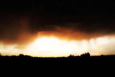 Silhouette landscape against dramatic sky during sunset