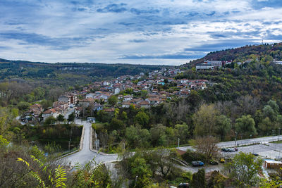 High angle view of townscape against sky