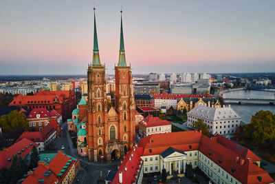 High angle view of buildings in city