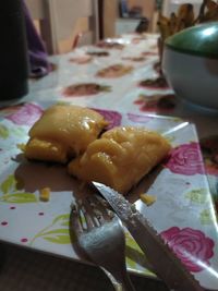 Close-up of food in plate on table