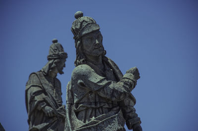 Low angle view of statue against clear blue sky