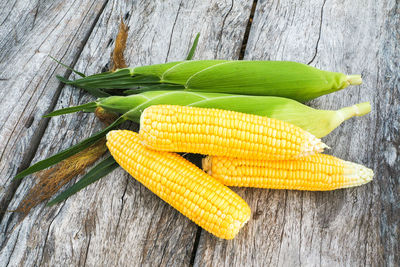 High angle view of corns on table