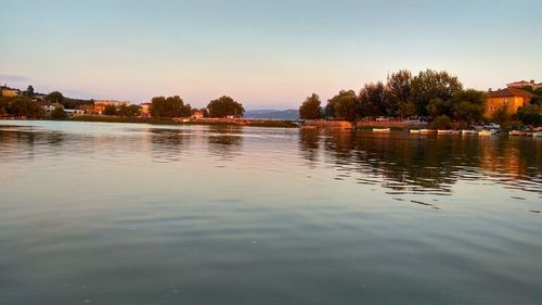 Scenic view of lake against clear sky