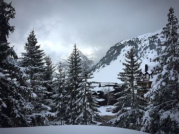Snow covered landscape against sky