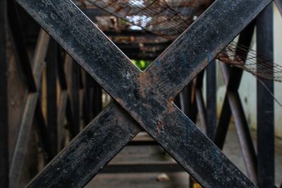 Close-up of rusty metal fence