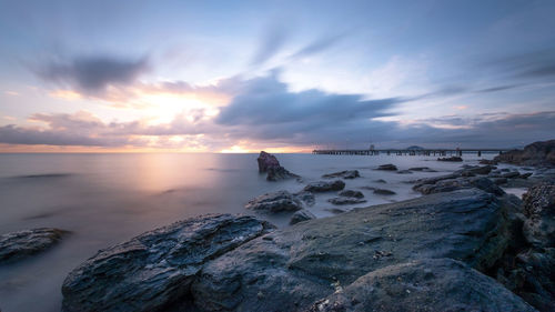 Scenic view of sea against sky during sunset