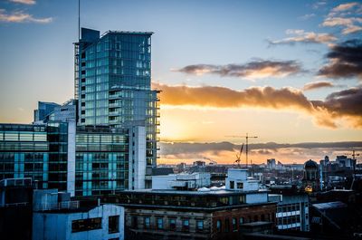 View of cityscape at sunset