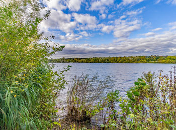 Scenic view of lake against sky