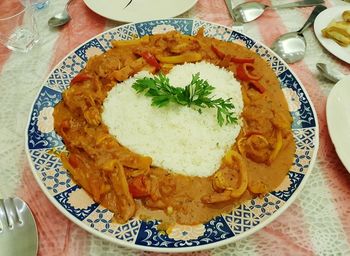 High angle view of meal served in plate