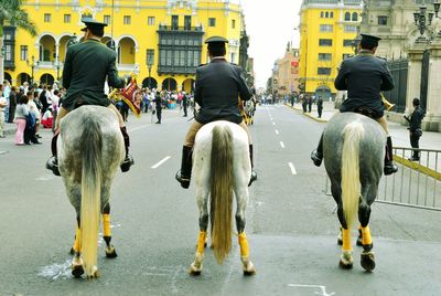 People riding horses during parade