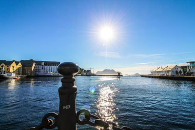 Scenic view of sea against blue sky