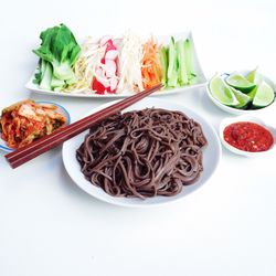 High angle view of food in plate