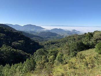 Scenic view of mountains against clear sky