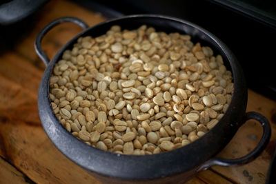 High angle view of rice in bowl on table