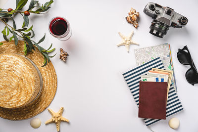 Directly above shot of christmas decorations on table