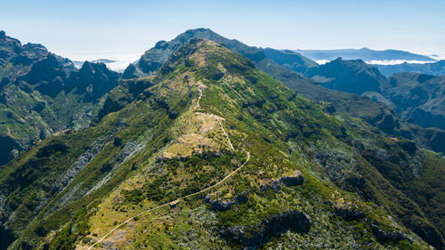 High angle view of mountains against sky