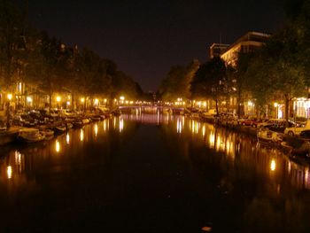 Reflection of illuminated lights in puddle