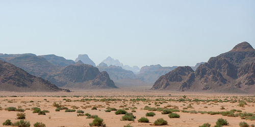 Scenic view of desert against clear sky