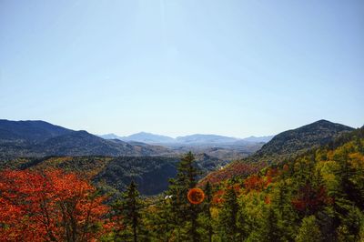 Scenic view of mountains against sky during autumn