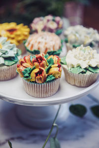 Close-up of cupcakes on table