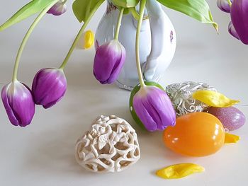 Close-up of christmas decorations on table