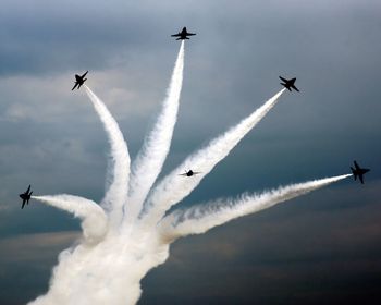 Low angle view of airplane flying in sky