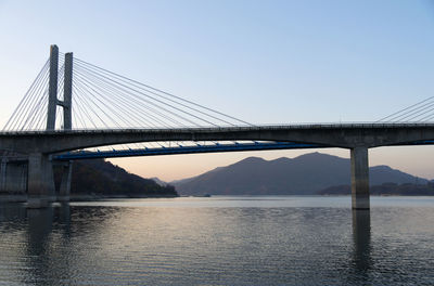 Suspension bridge over river