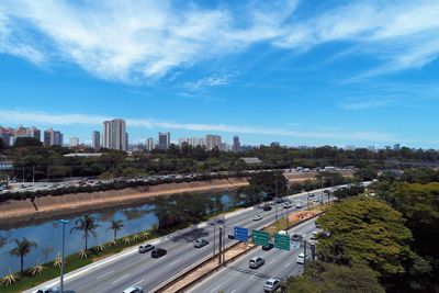 High angle view of cityscape against sky