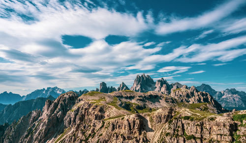 View of the cadini mountain range in the dolomites, italy.