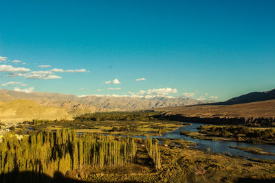 Scenic view of lake against blue sky