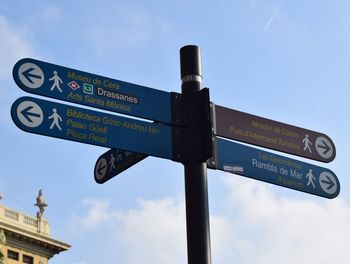 Low angle view of road sign against sky