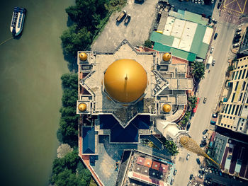 High angle view of street amidst buildings in city