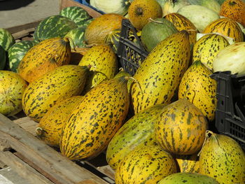 High angle view of fruits for sale at market stall