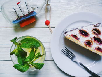 Close-up of dessert served on table