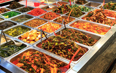 High angle view of vegetables for sale in market